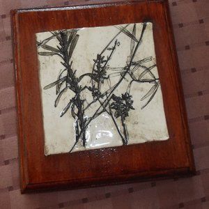 Ceramic Botanical Tile Wall Art Hanging 5 x 6 in